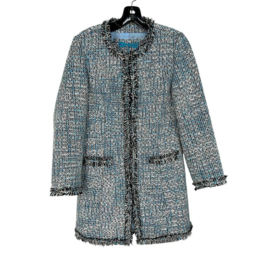 Tyler Boe Blue & White Tweed Style Hook Clasp Front Jacket Womens XS